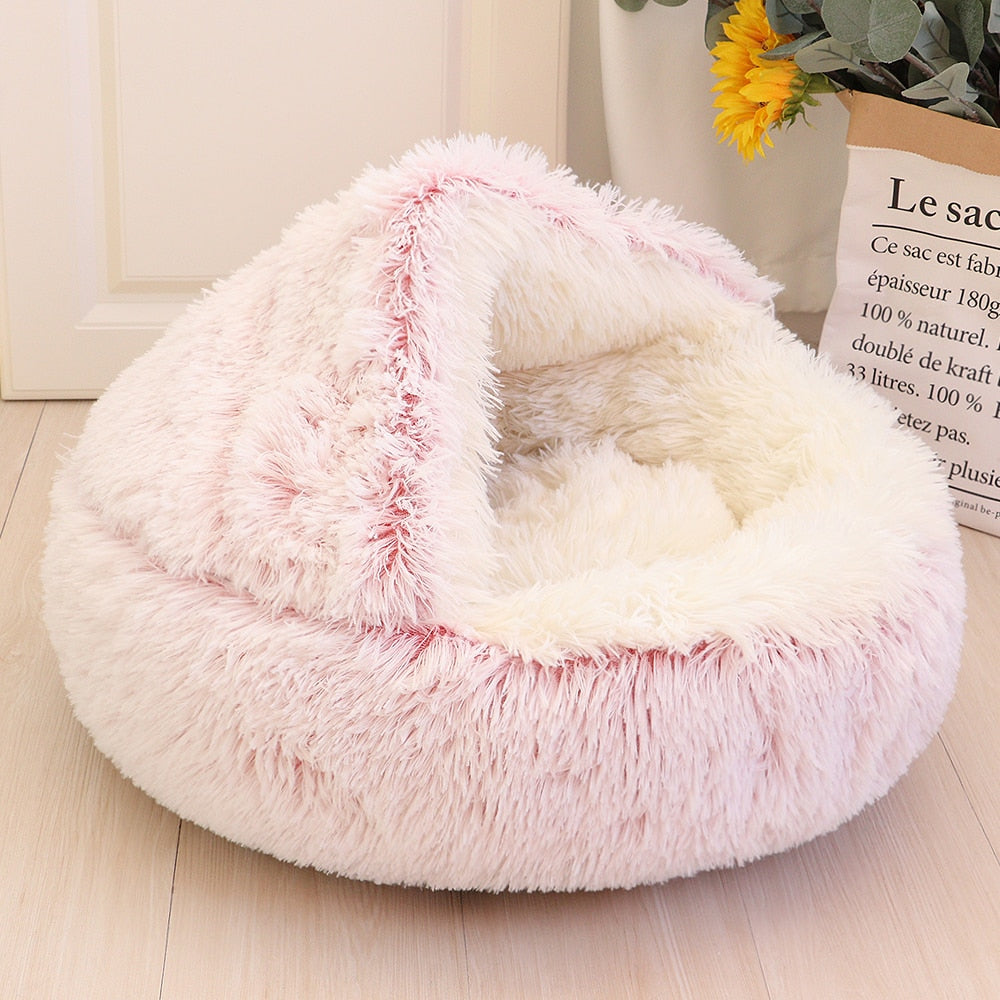 New Warm Dog Cat Bed Round Long Plush Cat&#39;s