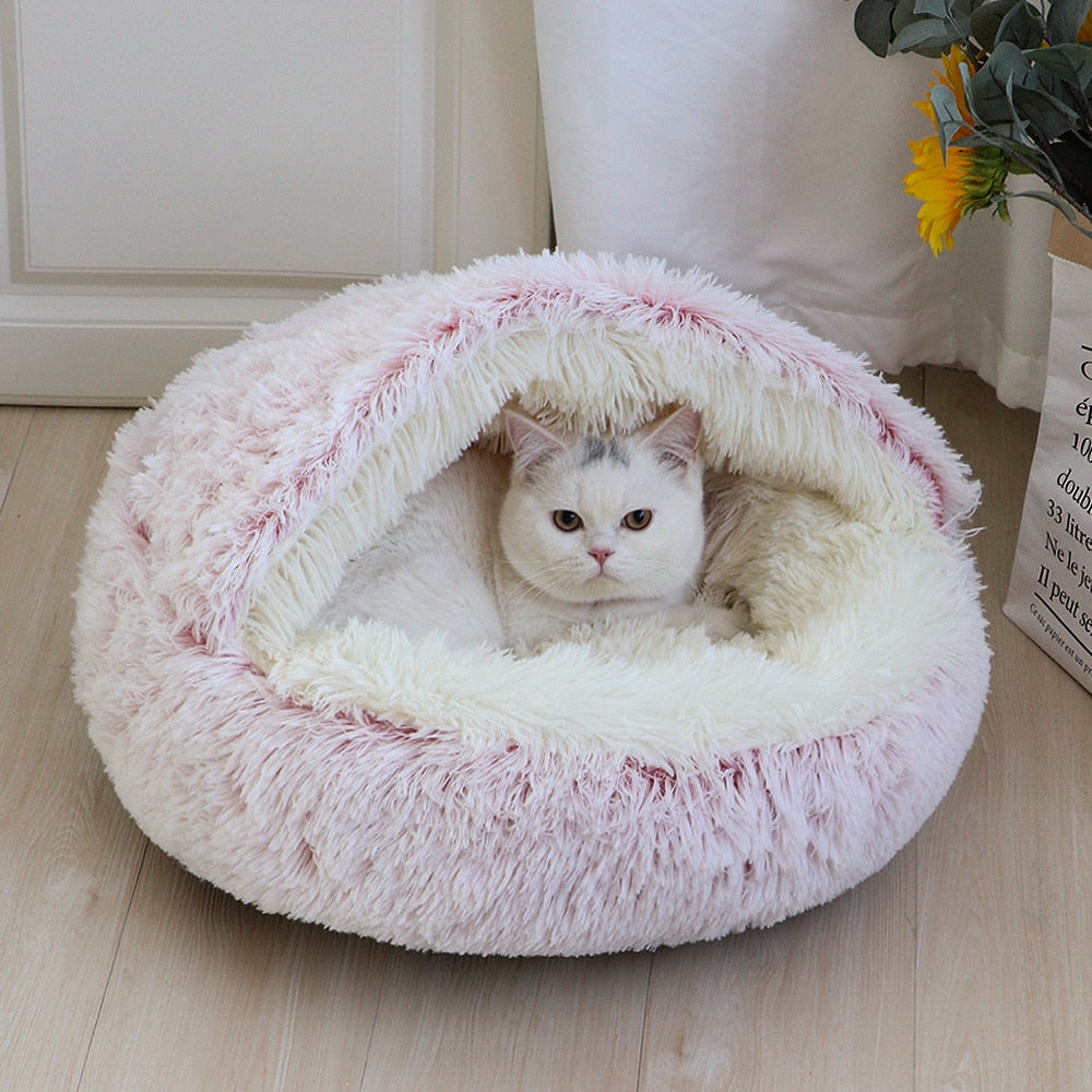 New Warm Dog Cat Bed Round Long Plush Cat&#39;s