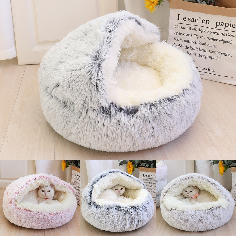 New Warm Dog Cat Bed Round Long Plush Cat&#39;s