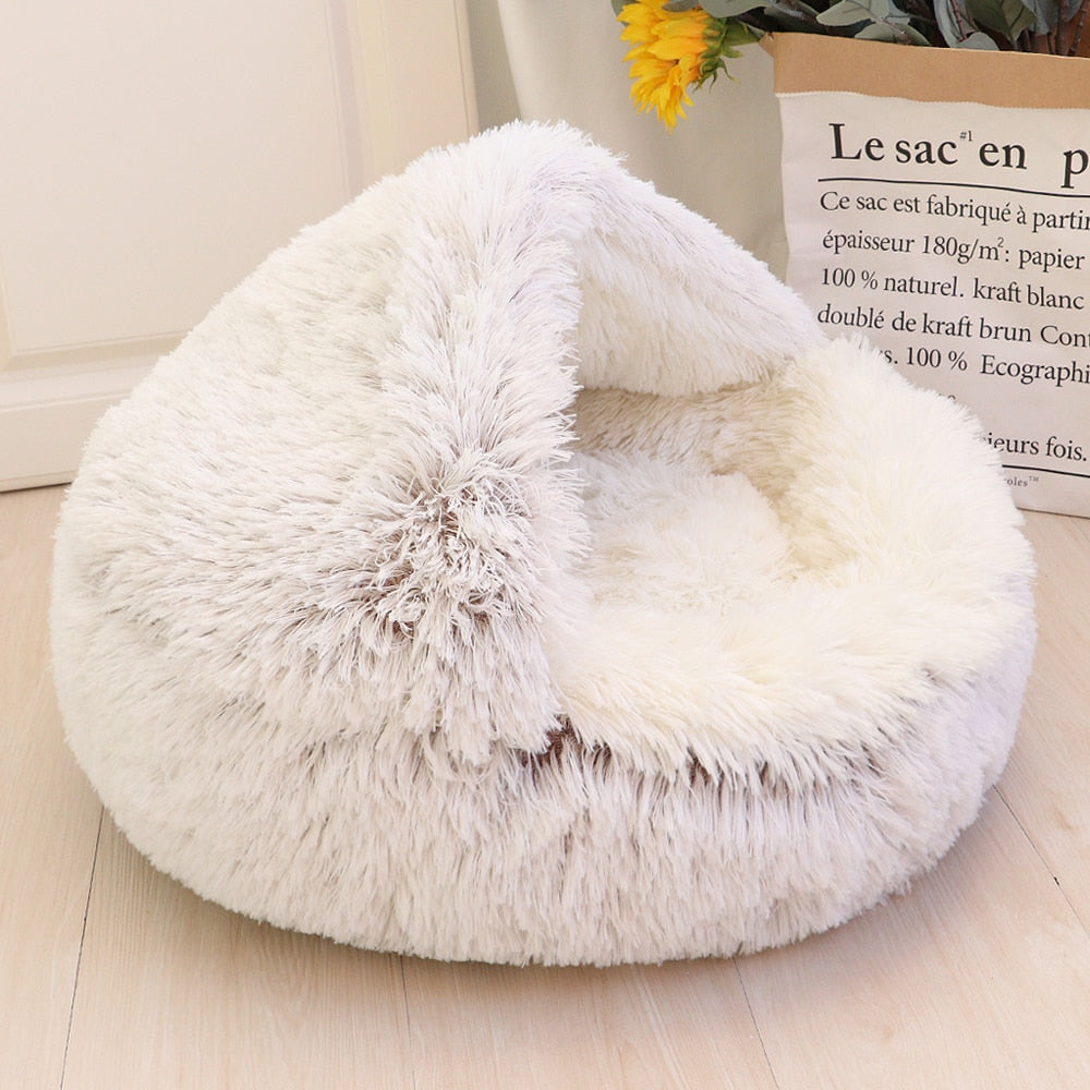 New Warm Dog Cat Bed Round Long Plush Cat&#39;s