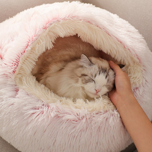 New Warm Dog Cat Bed Round Long Plush Cat&#39;s